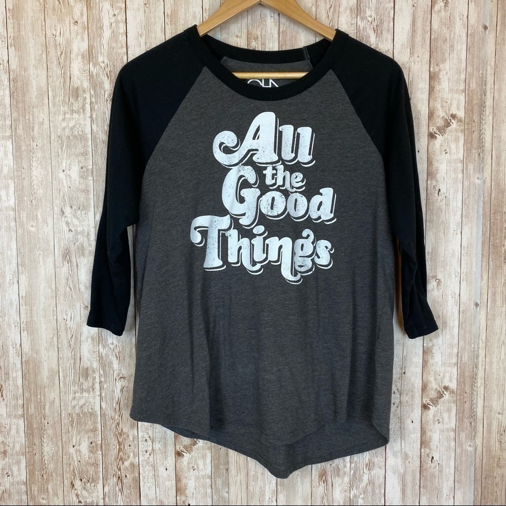 Chaser All the Good Things Raglan Baseball 3/4 Sleeve Scoop Neck Top Siz…